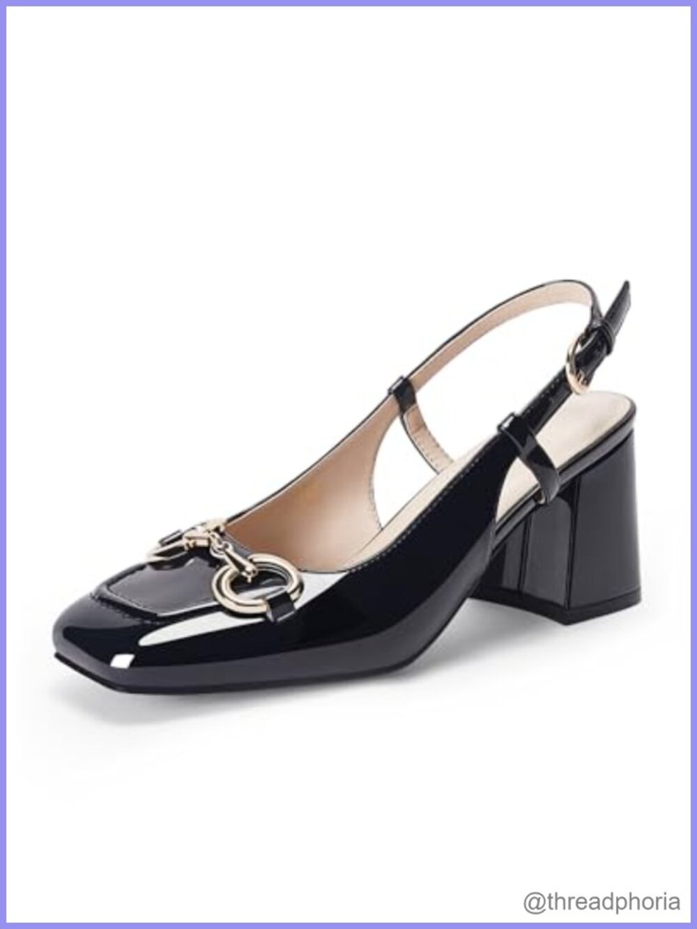 Slingback Block Heels Square Toe Buckle Strap Business Pumps